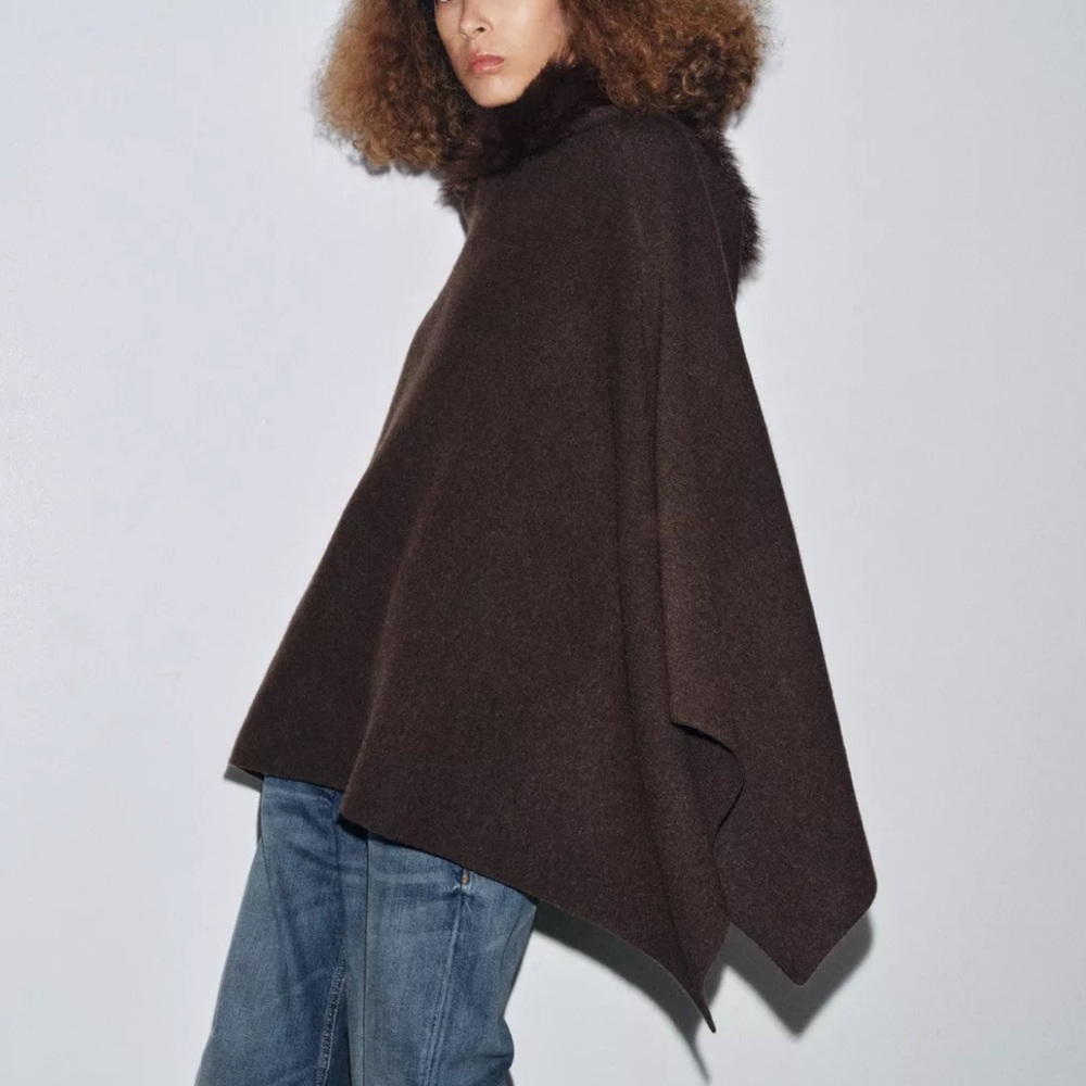 zara faux fur hooded cape